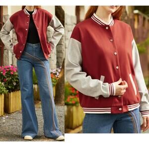 ModCloth Bases Loaded Shadow Berry 3X Plus Size Baseball Varsity Jacket Preppy